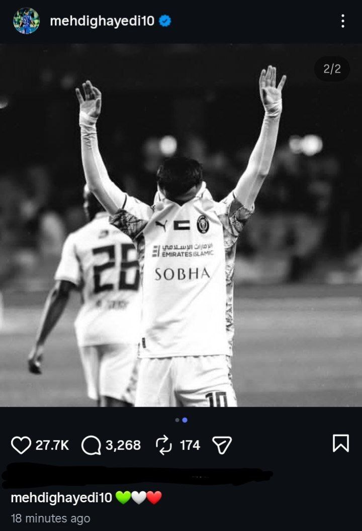 پست احساسی مهدی قائدی پس از گلزنی؛ عشق و غم برای ایران