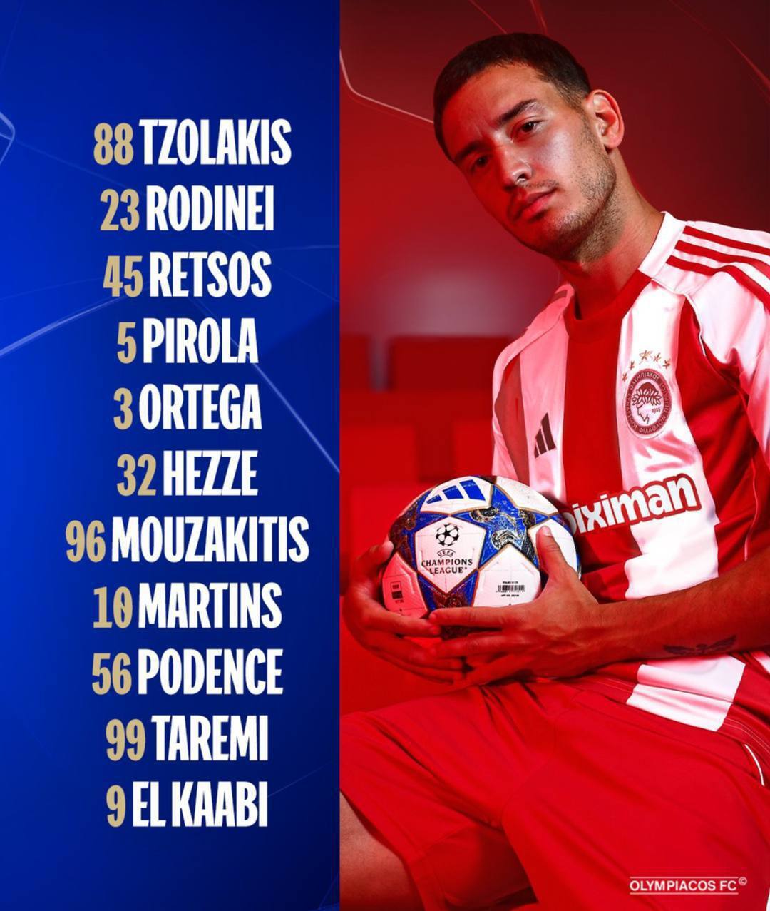 ترکیب رسمی المپیاکوس مقابل بایرلورکوزن;مهدی طارمی در ترکیب اصلی