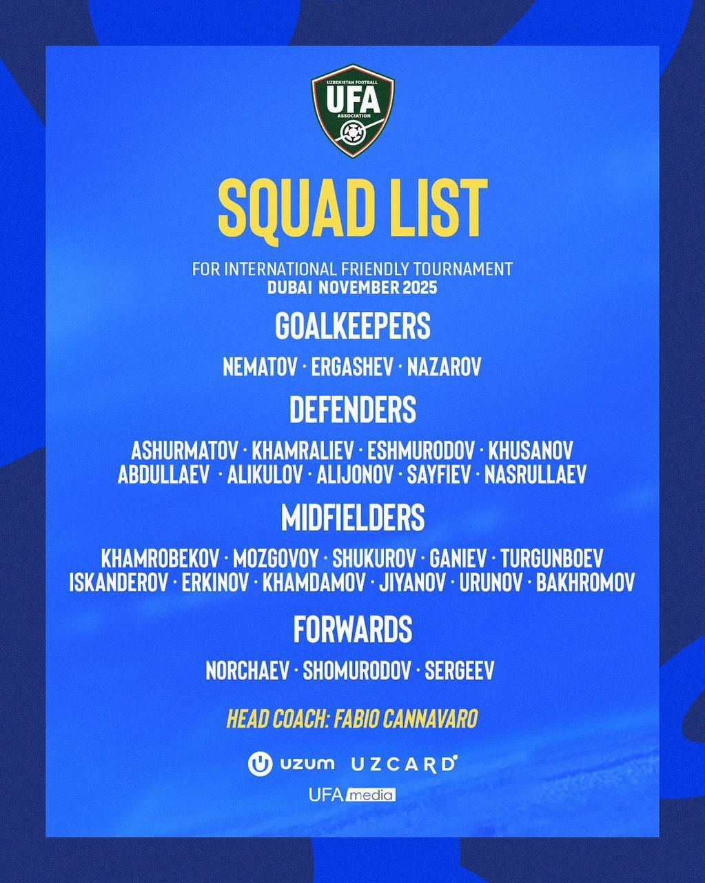 اعلام فهرست تیم ملی ازبکستان برای جام امارات؛ ۴ لژیونر از ایران و انگلیس اعلام فهرست تیم ملی ازبکستان برای جام امارات؛ ۴ لژیونر از ایران و انگلیس