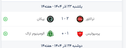 نتایج هفته 14 لیگ برتر ایران جدول لیگ برتر پس از برد پرسپولیس و تراکتور؛ صدرنشینی موقت سرخها
