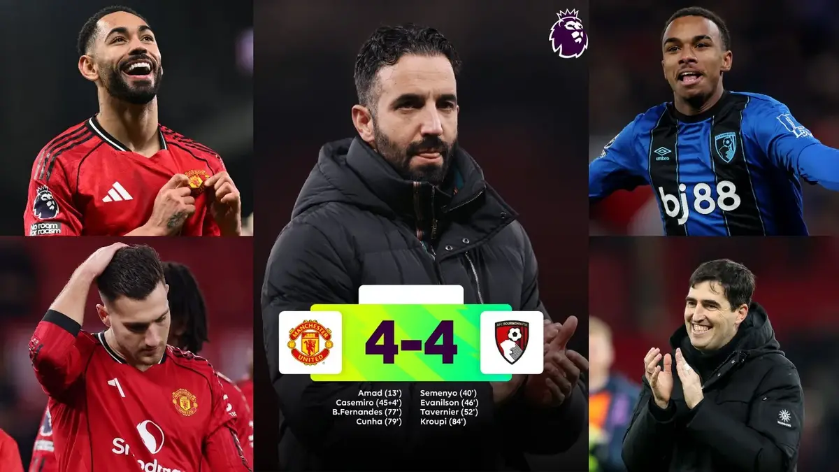 تصویر خبر تساوی دیوانه وار ۴-۴ در اولدترافورد؛ منچستریونایتد و بورنموث در شب بی ثباتی شیاطین سرخ