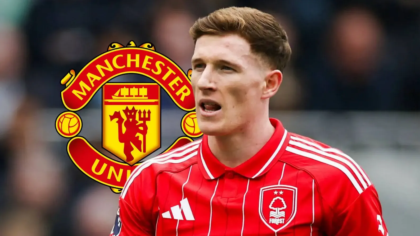 الیوت اندرسون با لوگو منچستر یونایتد