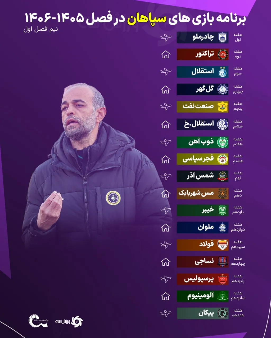 برنامه کامل بازی‌های سپاهان در لیگ برتر ۲۶