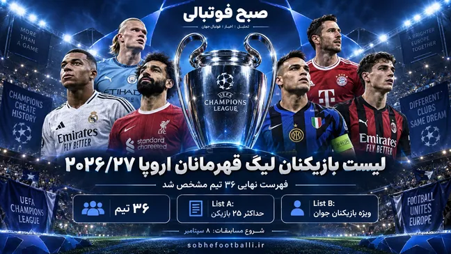 لیست بازیکنان لیگ قهرمانان اروپا ۲۰۲۶/۲۷ نهایی شد؛ فهرست ۳۶ تیم و قوانین ثبت بازیکن