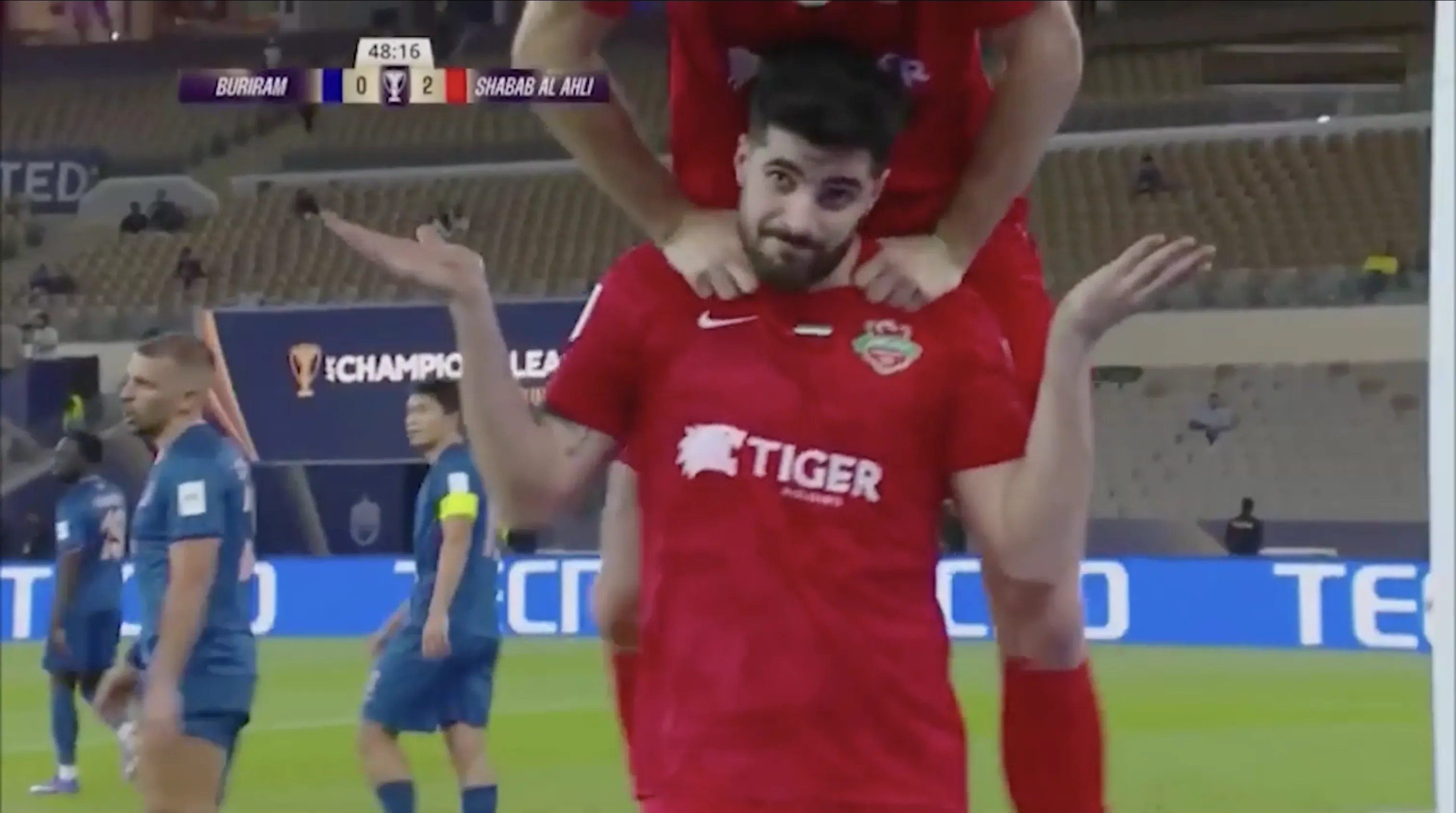 شادی سعید عزت&zwnj;اللهی پس از گلزنی برای شباب الاهلی مقابل بوریرام یونایتد در یک&zwnj;چهارم نهایی لیگ نخبگان آسیا