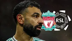محمد صلاح و نشان لیورپول و لوگوی لیگ برتر عربستان
