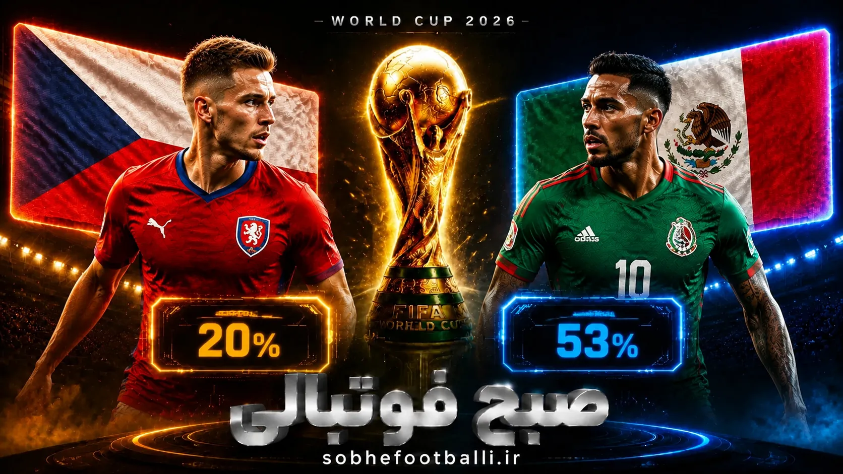 پوستر اختصاصی صبح فوتبالی برای پیش&zwnj;بینی بازی جمهوری چک و مکزیک در جام جهانی ۲۰۲۶