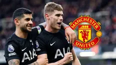 کریستین رومرو، میکی فن ده ون در کنار لوگو منچستر یونایتد
