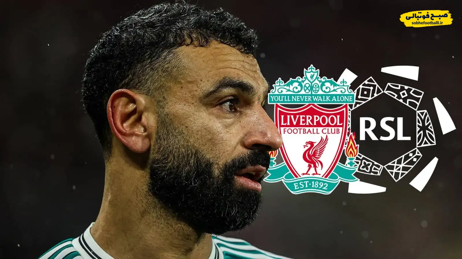 محمد صلاح و نشان لیورپول و لوگوی لیگ برتر عربستان
