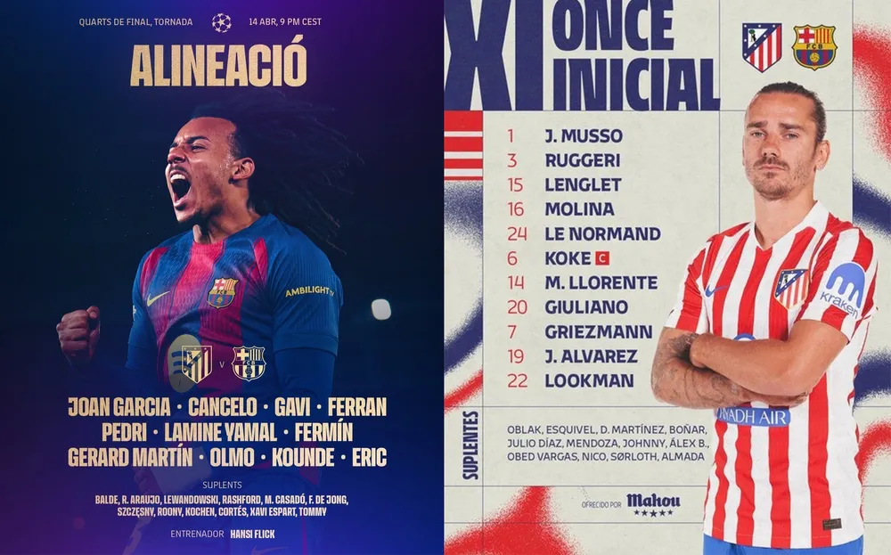 ترکیب اتلتیکومادرید و بارسلونا در چهار چوب یک چهارم لیگ قهرمانان اروپا دور برگشت