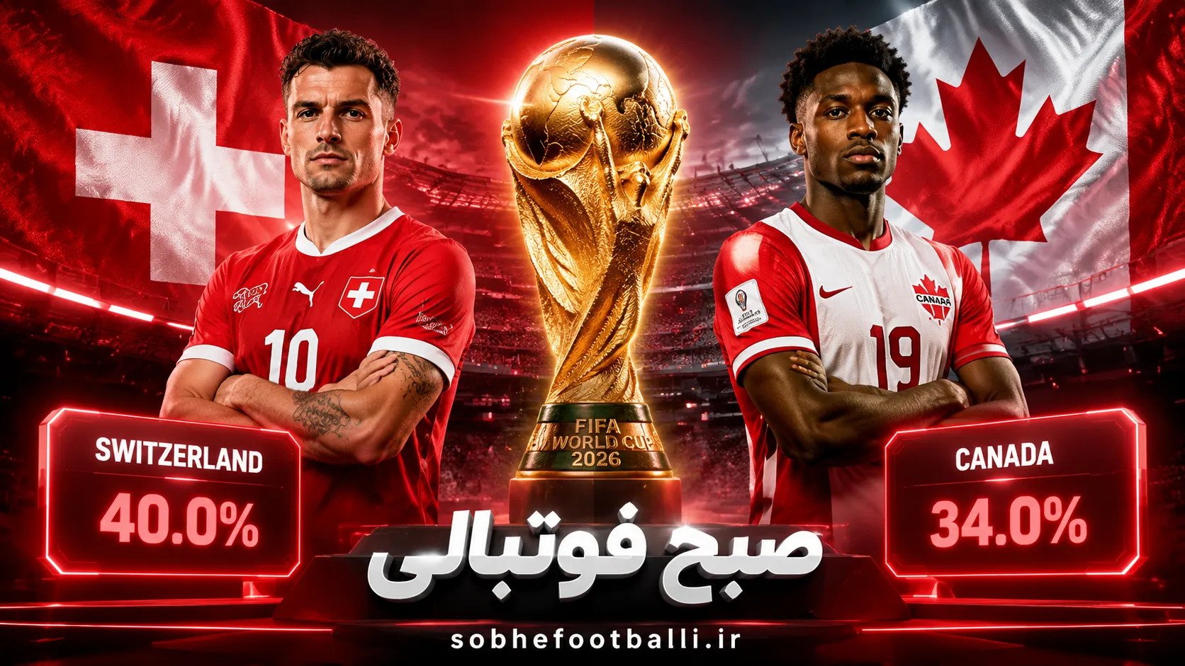 پوستر اختصاصی صبح فوتبالی برای پیش&zwnj;بینی بازی سوئیس و کانادا در جام جهانی ۲۰۲۶