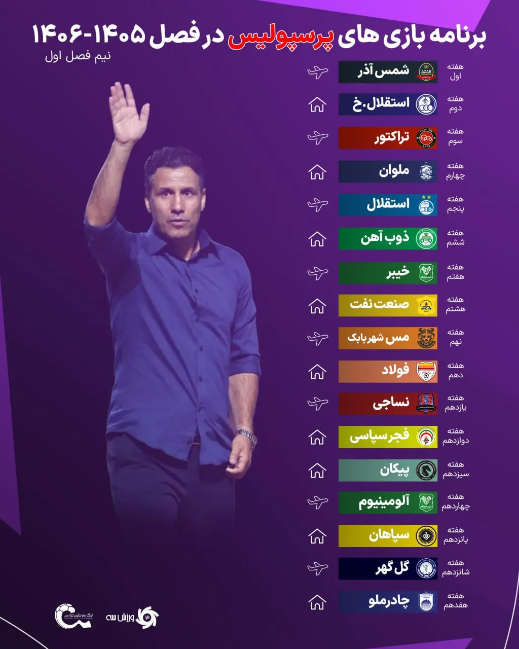 برنامه کامل پرسپولیس در لیگ برتر