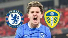 کنستانتینوس کارتساس درکنار لوگوهای چلسی و لیدز