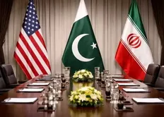 پرچم سه کشور ایران پاکستان آمریکا در کنار هم