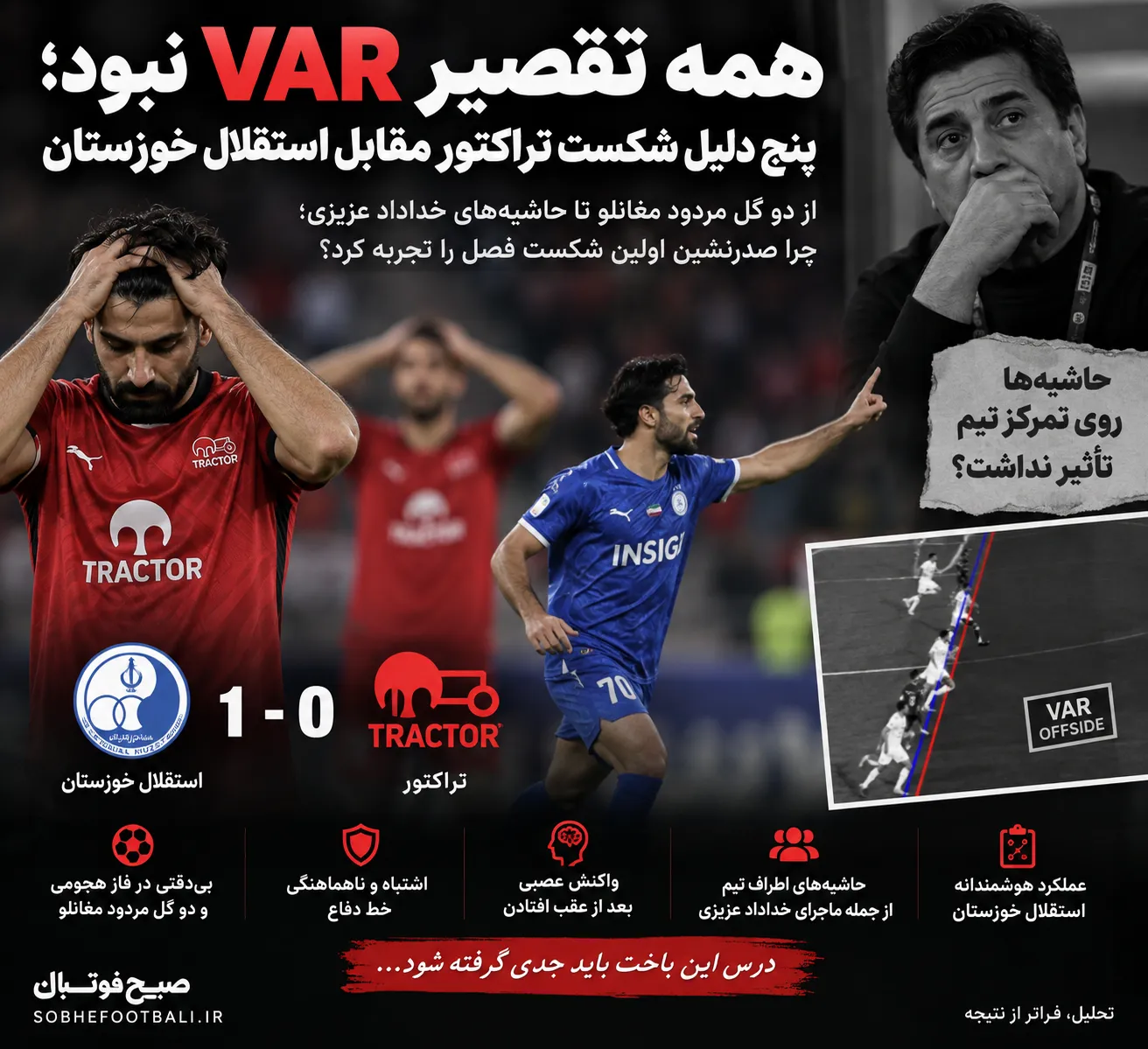 همه تقصیر VAR نبود؛ پنج دلیل شکست تراکتور مقابل استقلال خوزستان