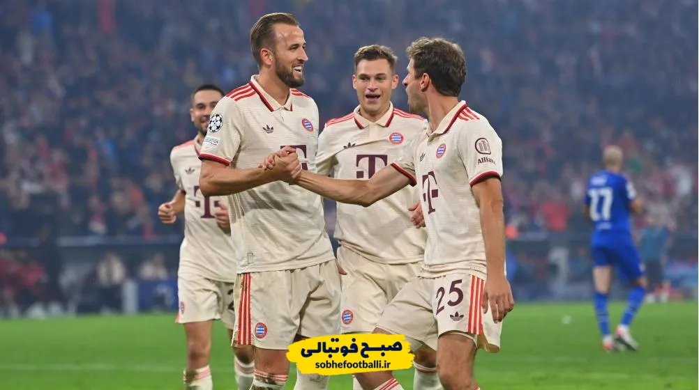 هری کین و بازیکنان بایرن مونیخ در جشن گل مقابل دیناموزاگرب؛ پیروزی ۹ بر ۲ در لیگ قهرمانان اروپا ۲۰۲۴ هری کین و بازیکنان بایرن مونیخ در جشن گل مقابل دیناموزاگرب؛ پیروزی ۹ بر ۲ در لیگ قهرمانان اروپا ۲۰۲۴
