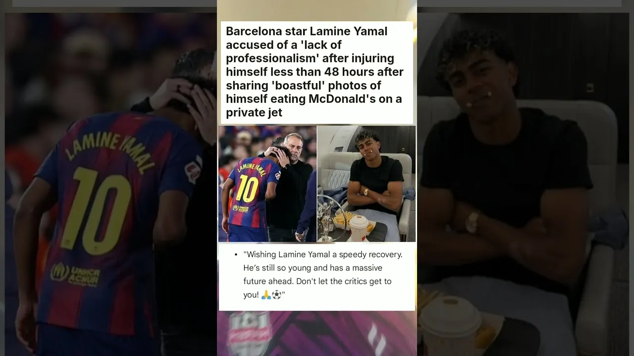 لامین یامال، ستاره بارسلونا، پس از آنکه کمتر از ۴۸ ساعت پس از انتشار عکس&zwnj;های &laquo;مغرورانه&raquo; از خودش در حال خوردن مک&zwnj;دونالد در جت شخصی، خود را زخمی کرد، به &laquo;عدم حرفه&zwnj;ای&zwnj;گری&raquo; متهم شد.