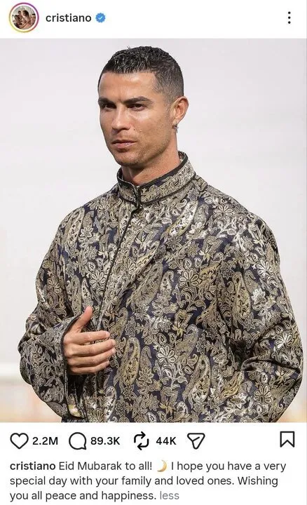 پست تبریک عید فطر کریستیانو رونالدو پست تبریک عید فطر کریستیانو رونالدو