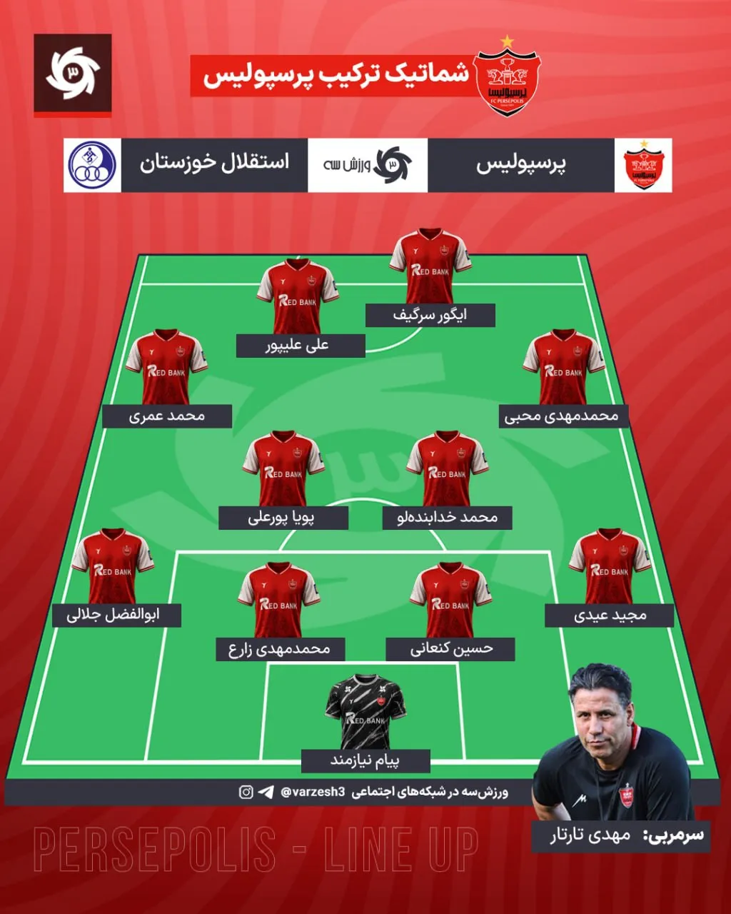ترکیب پرسپولیس مقابل استقلال خوزستان