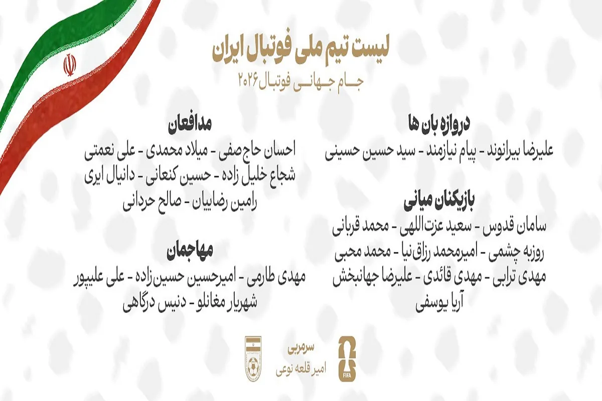 لیست نهایی تیم ملی ایران