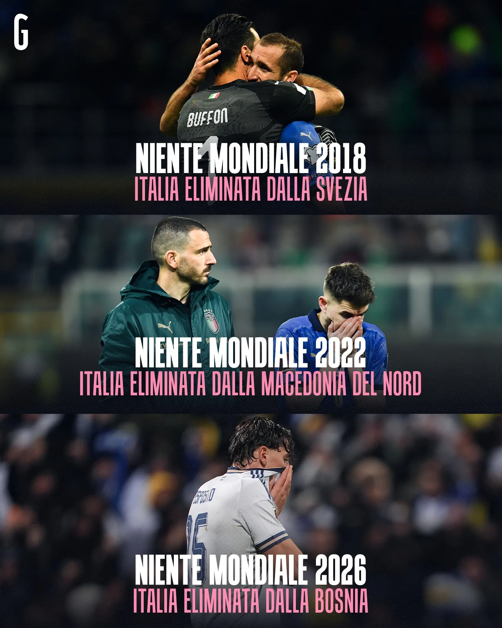 اینفوگرافیک ناکامی تیم ملی ایتالیا در سه دوره جام جهانی ۲۰۱۸، ۲۰۲۲ و ۲۰۲۶ اینفوگرافیک ناکامی تیم ملی ایتالیا در سه دوره جام جهانی ۲۰۱۸، ۲۰۲۲ و ۲۰۲۶