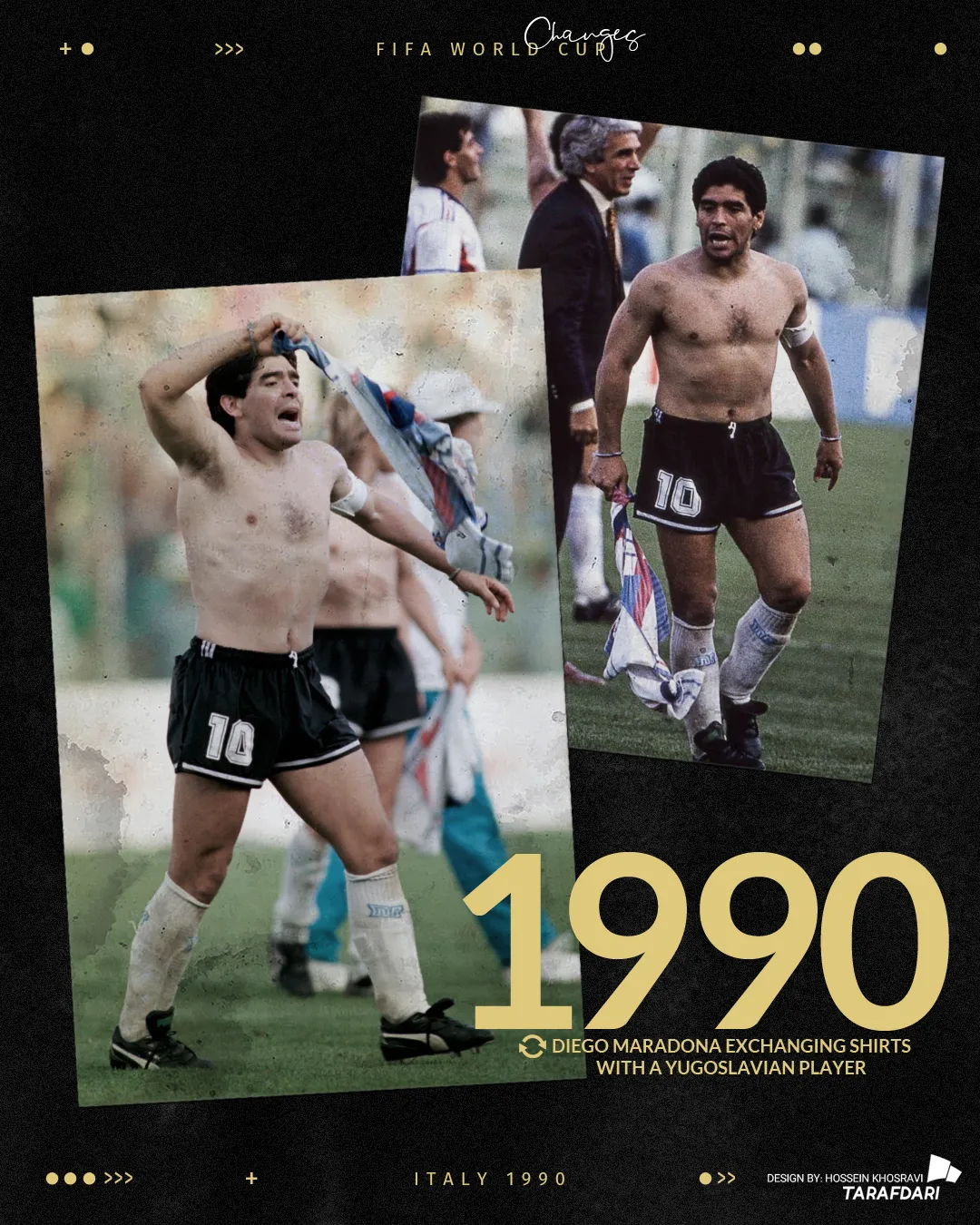 دیگو مارادونا، کاپیتان آرژانتین پس از پیروزی مقابل یوگوسلاوی در جام جهانی ۱۹۹۰